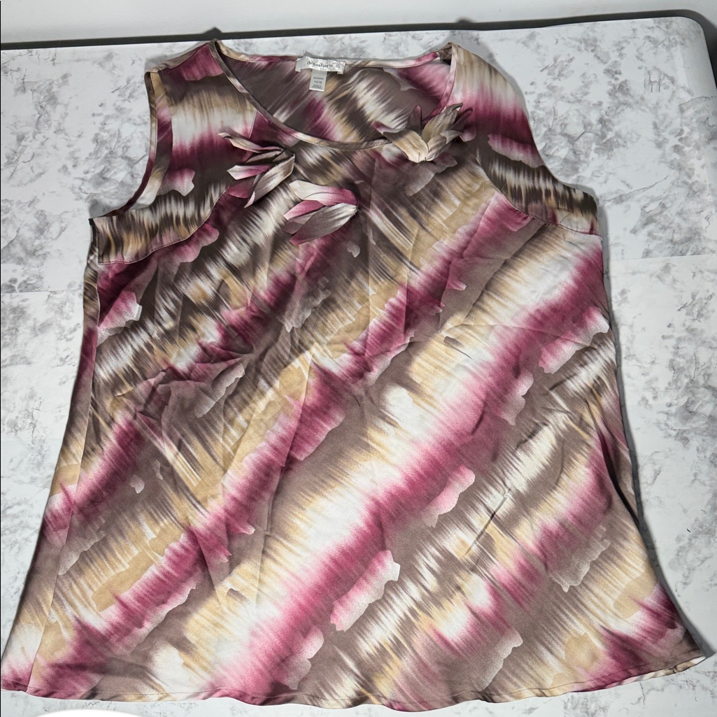 Dressbarn Women's Sleeveless Top - Pink And Brown With Flowers Size 14/16